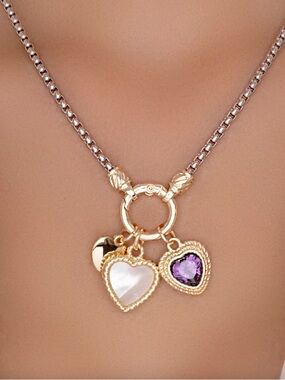 Gold and Silver Heart CZ Pendant Necklace